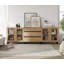 Commode 3 en 1 moderne avec portes en verre et 3 tiroirs, armoire de rangement avec tablettes réglables, commode pour chambre à coucher-1290723536