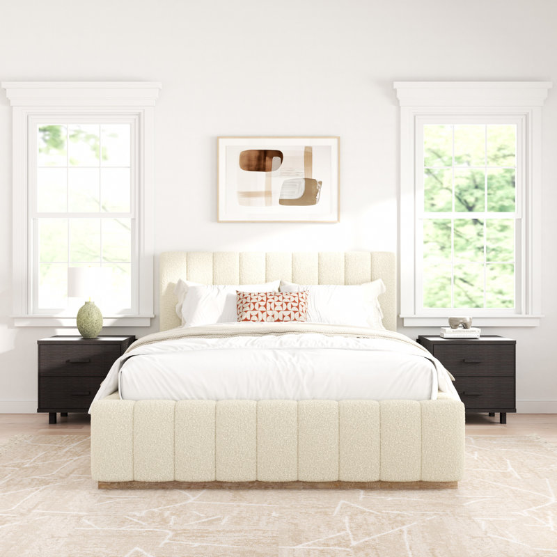 Ciaran Braesyn Platform Bed Frame Boucle Upholstered Headboard and Wooden Slats Support, No Box Spring Needed, Cream