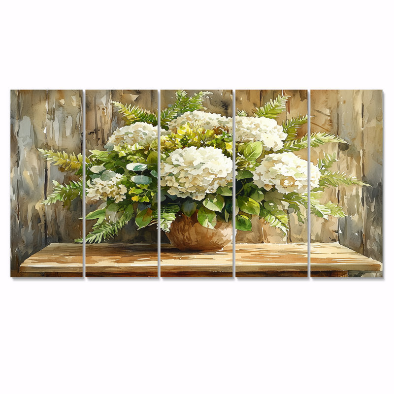 Gaulke - Hydrangea Wall Art - Art mural traditionnel pour le salon, H 28 po x l 60 po, 5