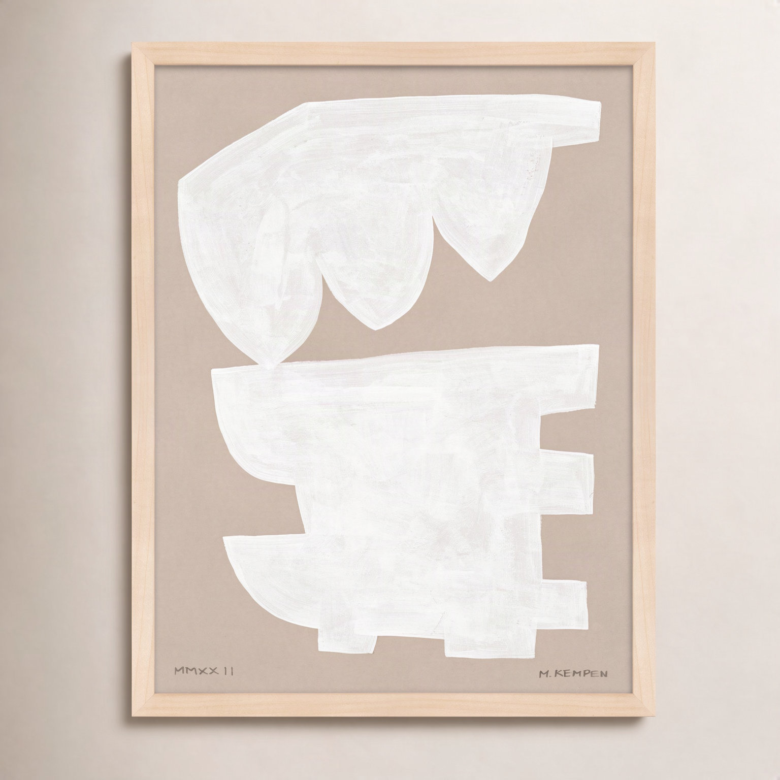 Gallman "Modules in White 1" Painting, 24" W x 30" H, Maple Framed