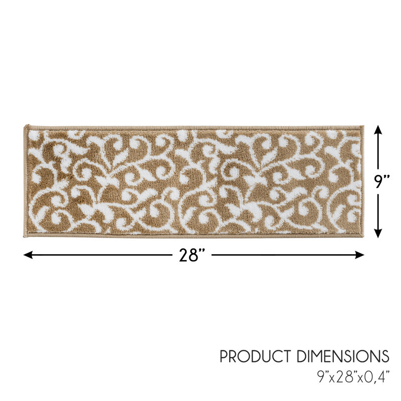 Tapis d'escalier intérieur antidérapant 9 po x 28 po Spohn, Blanc / beige