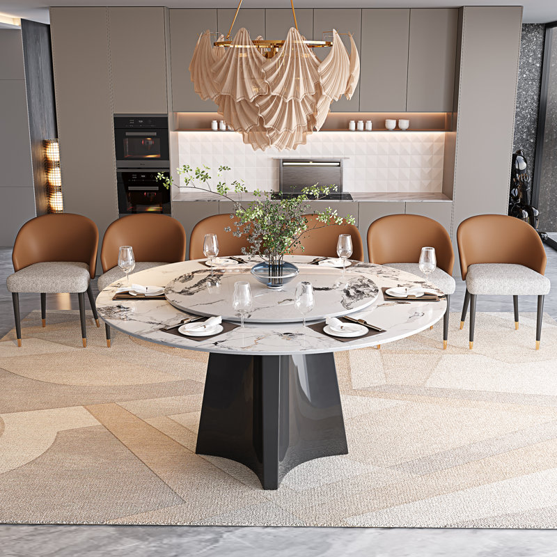 Ensemble de table de salle à manger pour 6 personnes, plateau de table rond en faux marbre 51 "avec plateau tournant et chaises de salle à manger