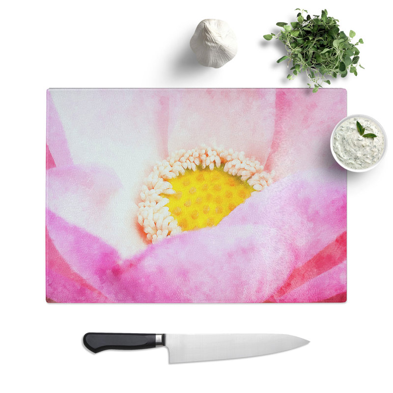 Tempered Glass Pink Flower Chopping Board, 20 cm x 28.5 cm