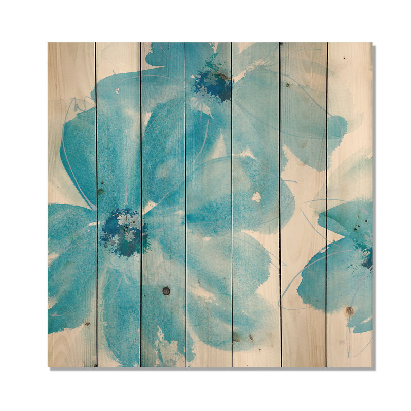 Aquarelles bleues - reproduction de campagne sur bois de pin naturel, H 30 po x l 30 po x P 1,5 po