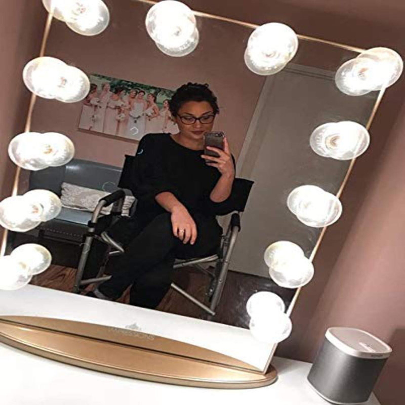 Hollywood Glow Vanity Mirror with 10 Clear LED Bulbs Vanity Dressing Mirror Base and Power Outlet, 26.5 H x 19.5 W