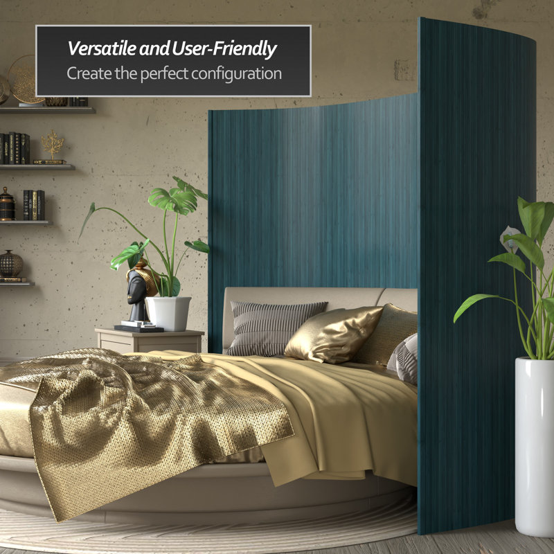 Siena Rolling Bamboo Room Divider, Prussian Blue, 6 ft. Tall