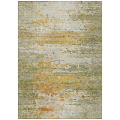 Machine Washable Indoor/Outdoor Xhevrie Aloe Rug
