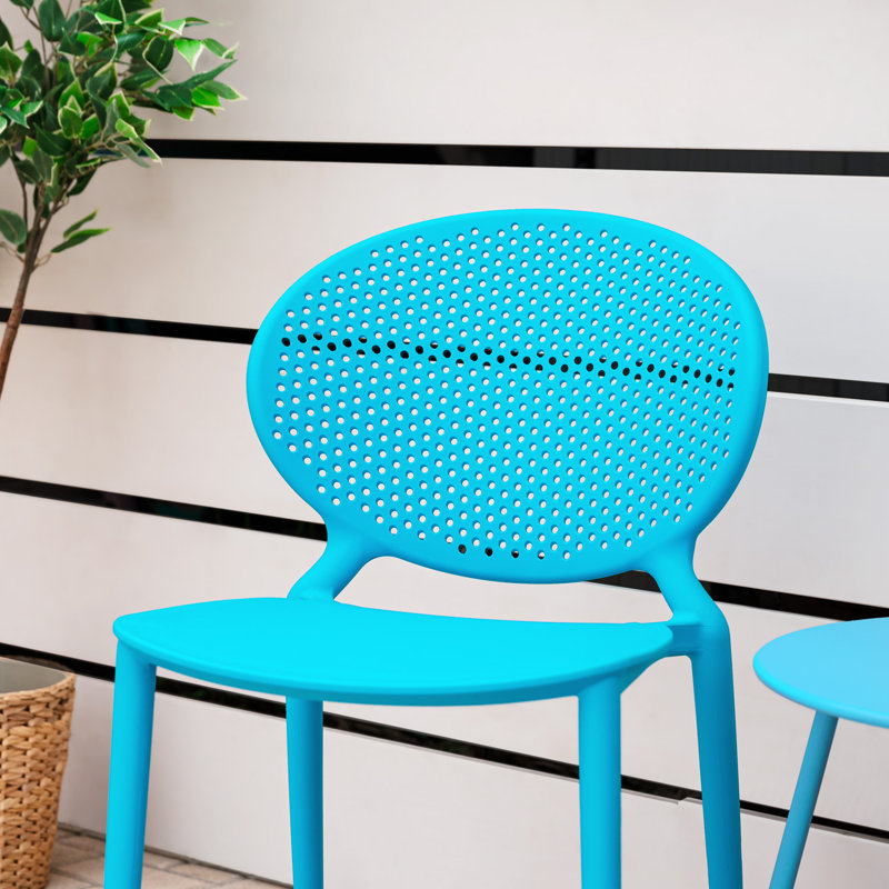 Suze Stacking Patio Dining Side Chair, Blue