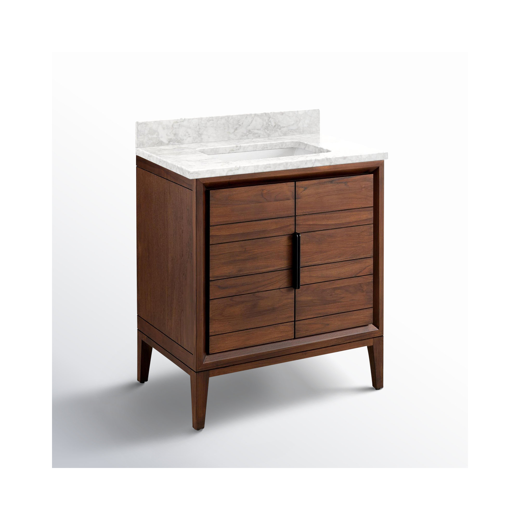 30" Aliso Single Bathroom Vanity Set with Rectangular Undermount Sink, Carrara Marble, Java, No Faucet Hole