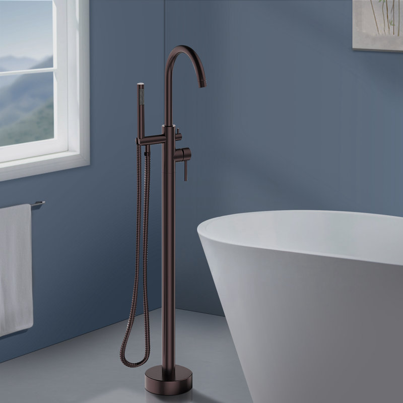 Topcraft Single Handle Freestanding Bathtub Faucet Floor Mount Tub Filler with Handheld Shower, Oil Rubbed Bronze