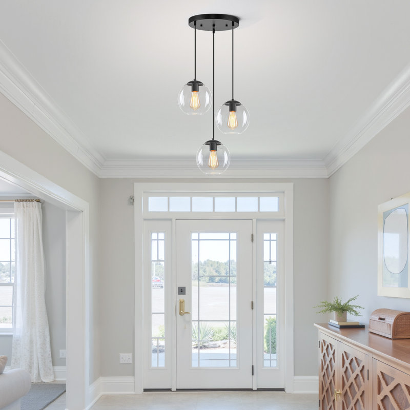 Luminaires suspendus globes en verre 3 lumières, Noir mat