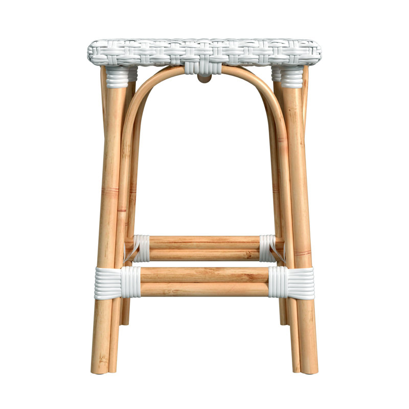 Riviera Gray/White Dot 24"H Square Rattan Counter Stool, White