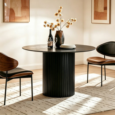 46.45" Black Round Mid-Century Modern MDF Dining Table, Faux Wood Kitchen Dinner Table for Dining Room Office