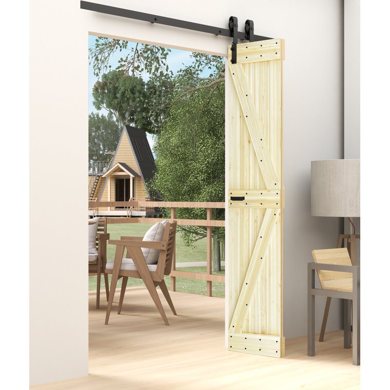 Porte de grange pliante en bois massif de style K avec trousse de quincaillerie - assemblage requis, Inachevé, 30 po x 84 po