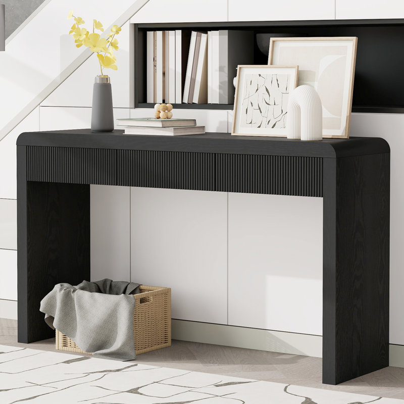 Console rustique en placage de bois massif avec 3 tiroirs cannelés, idéale pour le vestibule, le salon ou le plateau de table de 220 lb, 25 tiroirs, pieds réglables et couloir de style noir