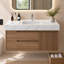 Meuble-lavabo suspendu de 91 cm (35,8 po) avec comptoir en pierre frittée et lavabo encastré en céramique, armoire de salle de bain d'aspect bois