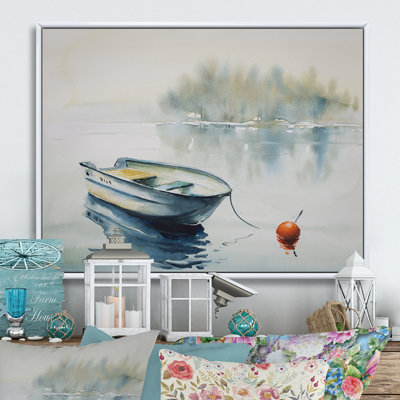 Abstrait bateau en bois dans un lac - reproduction de cadre flottant sur toile