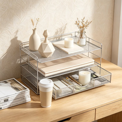 Organisateur de bureau avec porte-classeur, organisateur d'espace de travail à 4 niveaux pour fournitures de bureau, comprend un tiroir et 2 porte-stylos, organisateur de papier pour accessoires de bureau