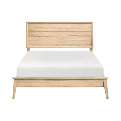 Classic Style Queen Bed Natural Oak Finish Wooden Bedroom Furniture 1Pc, Mid-Century Modern Design