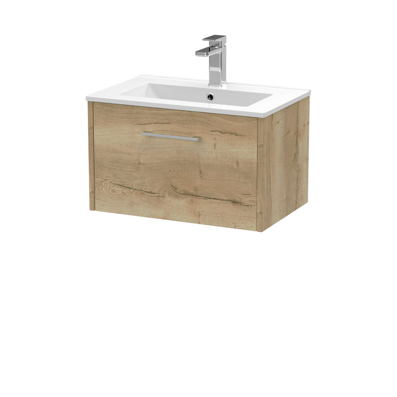 Juno 600mm Single Bathroom Vanity with Integrated Vitreous China Basin, Autumn Oak