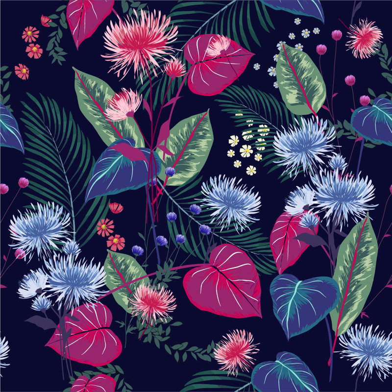 Kona Floral Wall Mural, 125" W x 10.42" L