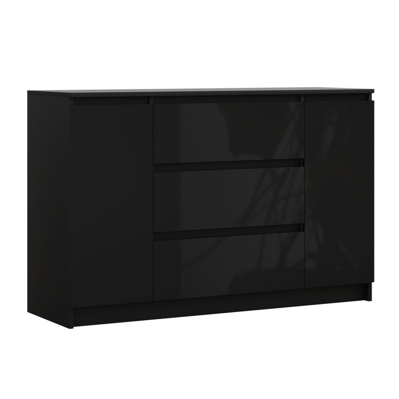 Ismet 120.4cm W 3 - Drawer Chest of Drawers, Glossy Black