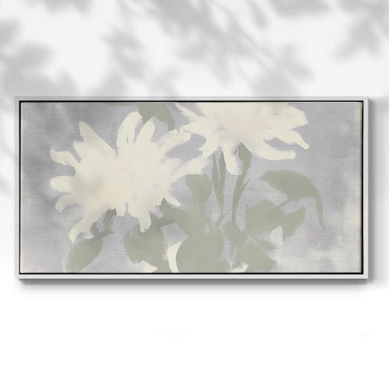 Botanical Series-CCSCXII - Toile tendue avec châssis tendue, prête à être accrochée, H 17 po x l 33 po, Blanc