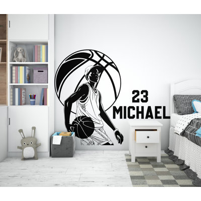 Grand nom personnalisé basketball autocollant mural sport autocollant pour enfants personnalisé cadeaux mur vinyle autocollant mural chambre de garçon 382LU