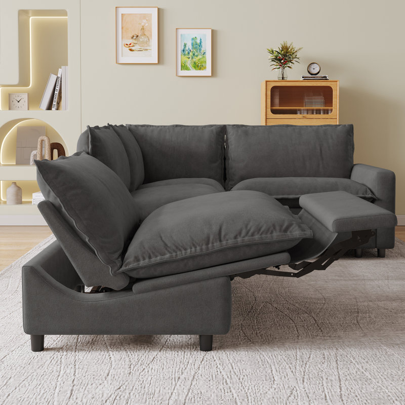 4-piece Sofa With Proof Fabric, Power Recliner & Heated Seat, Gray Linen