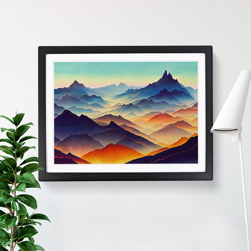 Watercolour Mountain Landscape Vol.6 1 Piece Single Picture Frame Painting, 46cm H x 64cm W x 2cm D, Black