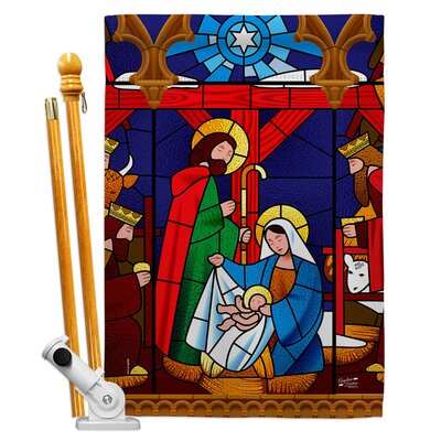 Stained Glass Nativity 2-Sided Polyster 40 x 28 in. Flag Set -  Angeleno Heritage, AH-NT-HS-137300-IP-BO-D-US20-AH