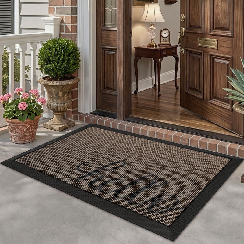 Tapis d'entrée extérieur 32 x 47 po, paillasson antidérapant en caoutchouc durable, tapis à profil bas facile à nettoyer pour le porche de la porte d'entrée arrière, Hello