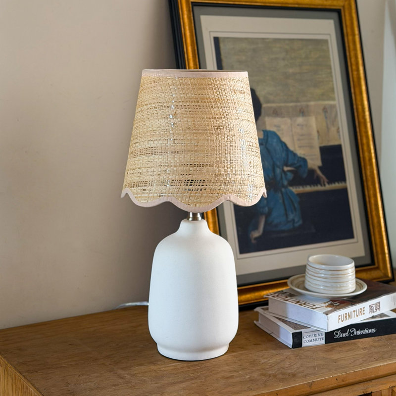 Ceramic Table Lamp with Scallop Shade, Cream White
