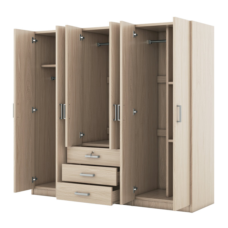 Rangement à 6 portes pour garde-robe de chambre en bois, Naturel