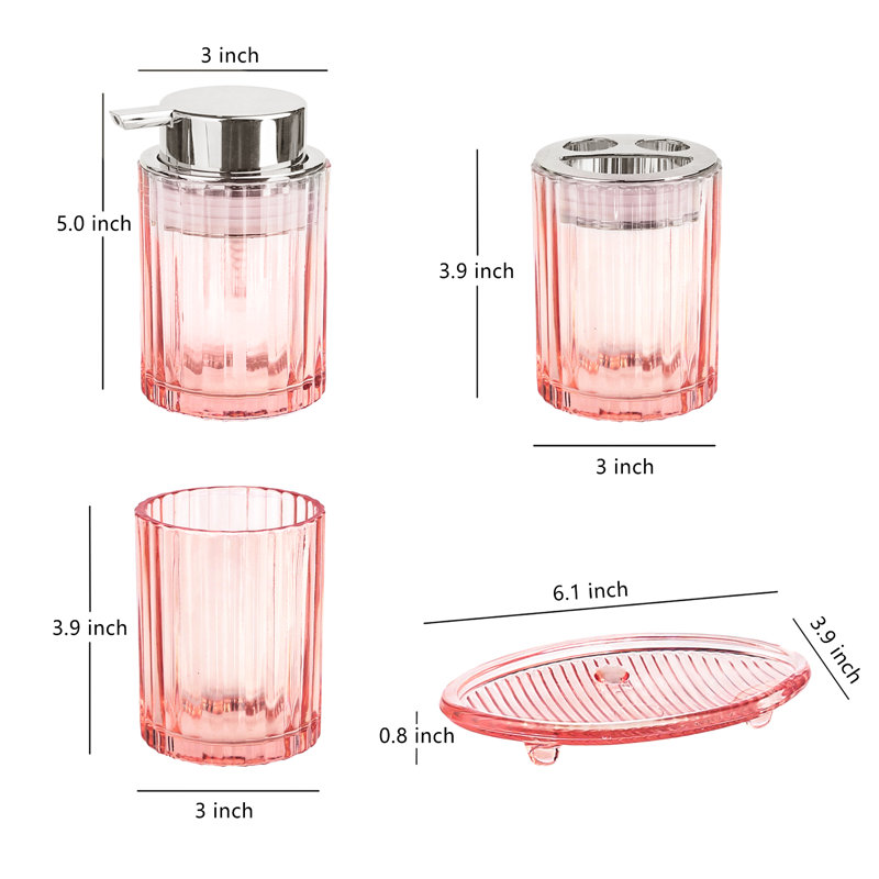 Bathroom Accessories Set, 4 Pcs Glass Bathroom Accessories Sets Complete W/Soap Dispenser, Soap Dish ,Toothbrush Holder,Tumbler, Bathroom Decor, Gift For Home Apartment ()