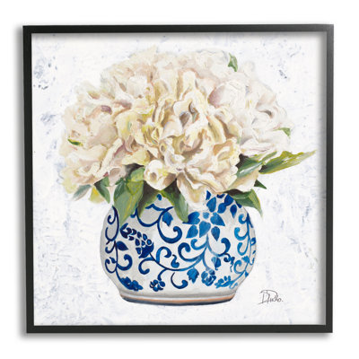 Round White Floral Blooms Ornate Patterned Vase by Patricia Pinto - Painting on Canvas
