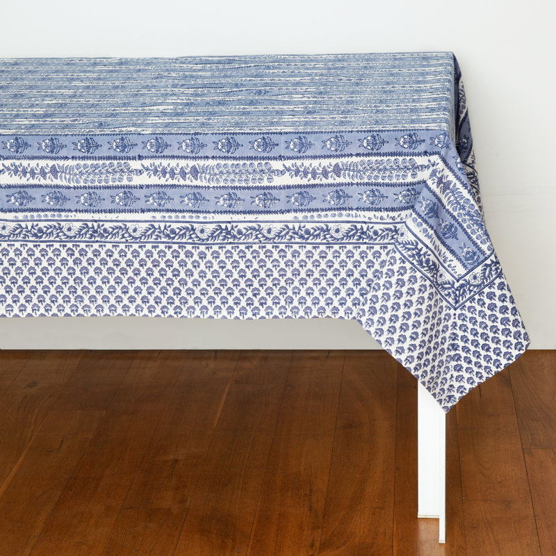 Avignon Handmade Floral Tablecloth, 142" x 71", Blue/Marine