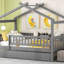 Lit plateforme simple avec lit gigogne et toit en bois de pin massif