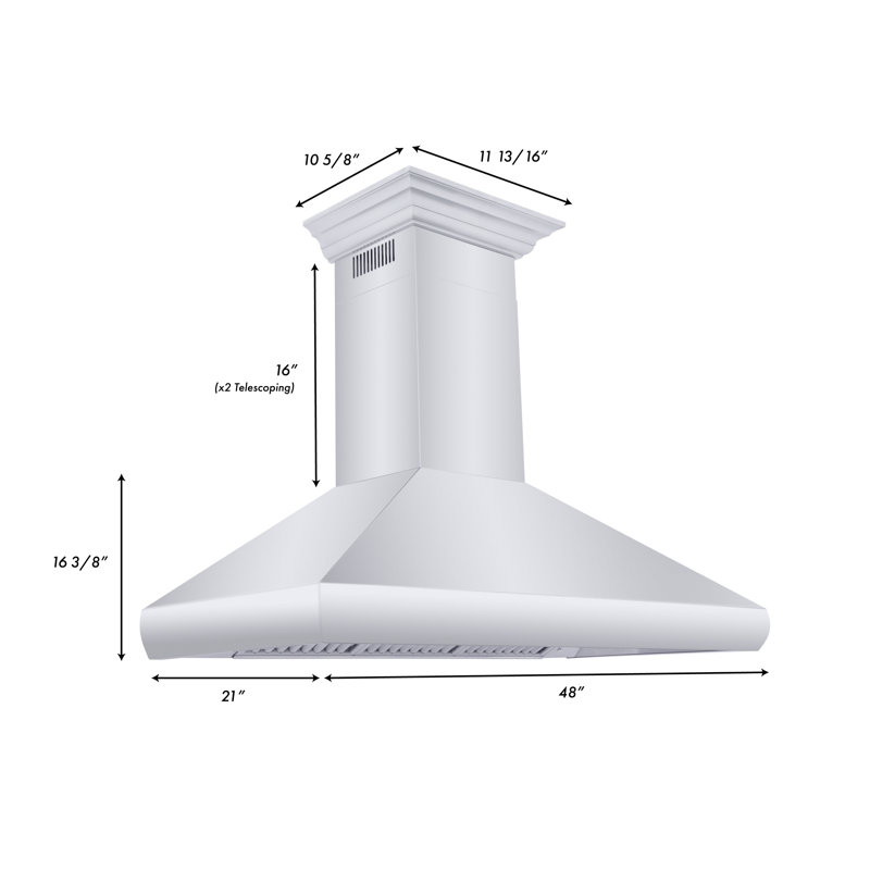 48" Professional 500 CFM Convertible Wall Mount Range Hood in Stainless Steel