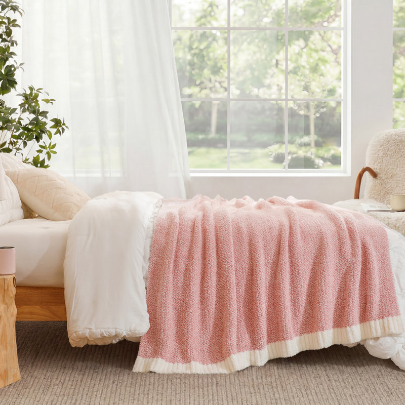  Jeté tricoté réversible Heather Knit, L 60 po x l 50 po, Rose chiné
