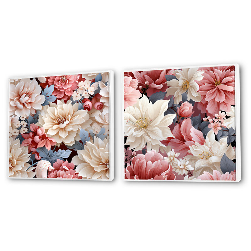 Hudgens - Ensemble de 2 collages floraux carrés, H 16 po x l 33 po, Cadre flottant blanc