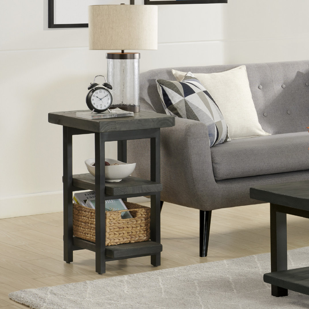 Rundell Rustic Industrial Natural 2-Shelf Solid Pine Wood End Table with Metal Legs, 17 in. L x 20 in. W x 27 in. H, Solid Wood Finish for Living Room Furniture Trent Austin Design® Table Top 