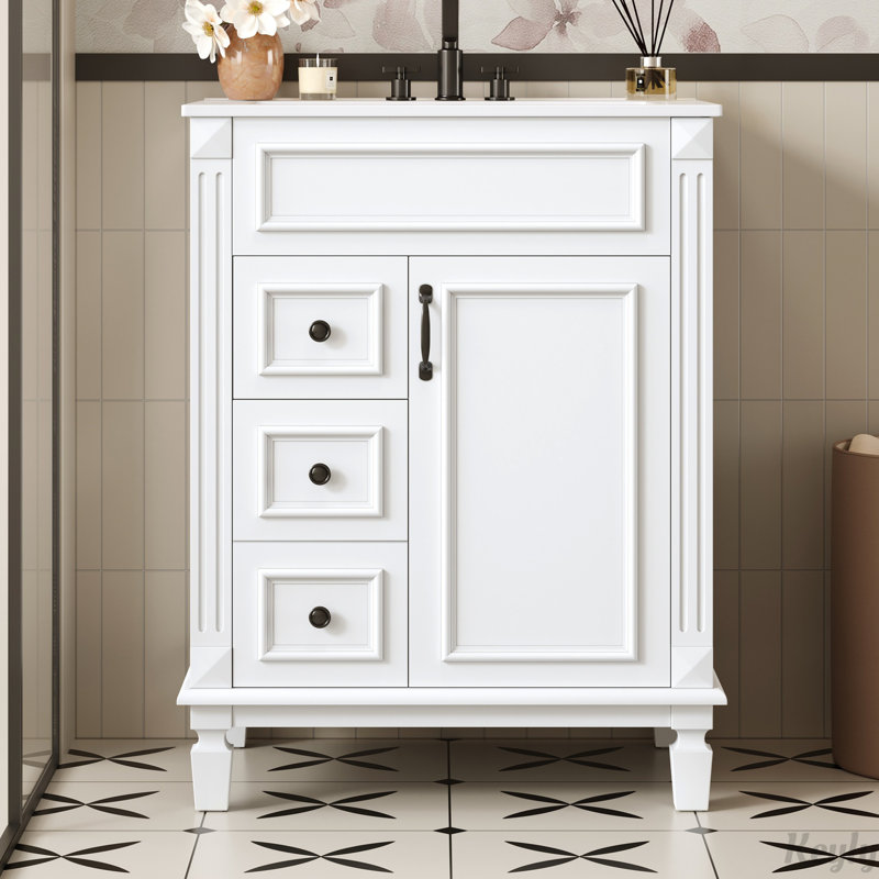 Meuble-lavabo 24 po avec lavabo en céramique, 2 tiroirs et tablette réglable, Blanc