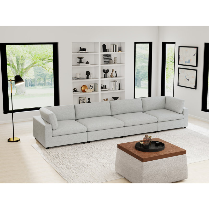 154.4'' Wide Modern Minimalist Pillow Back Sectional Sofa With 4-Seating