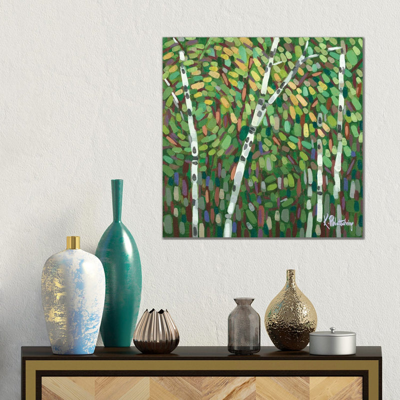 Summer Birches With Wind In Motion 1 Piece Wall Art on Canvas, 45.72 cm H x 45.72 cm W, Wrapped Canvas