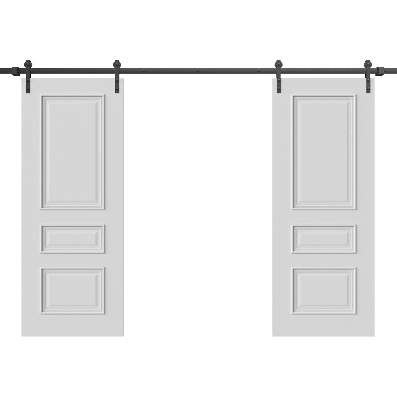 Double pouces de porte de grange | Émail blanc IM33 1833 | Ensemble de rail 13 pi | Portes intérieures solides, 56 po x 80 po