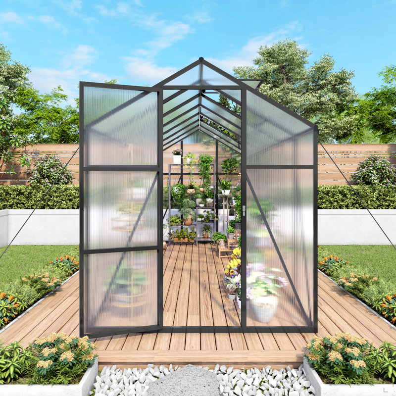 6X14ft Walk-In Outdoor Greenhouse - Polycarbonate Garden Greenhouse With Sturdy Aluminum Frame, Adjustable Vents, Lockable Door & UV Protection For Backyard