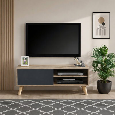 Meuble télé contemporain en faux bois avec étagères et garde-robe de salon