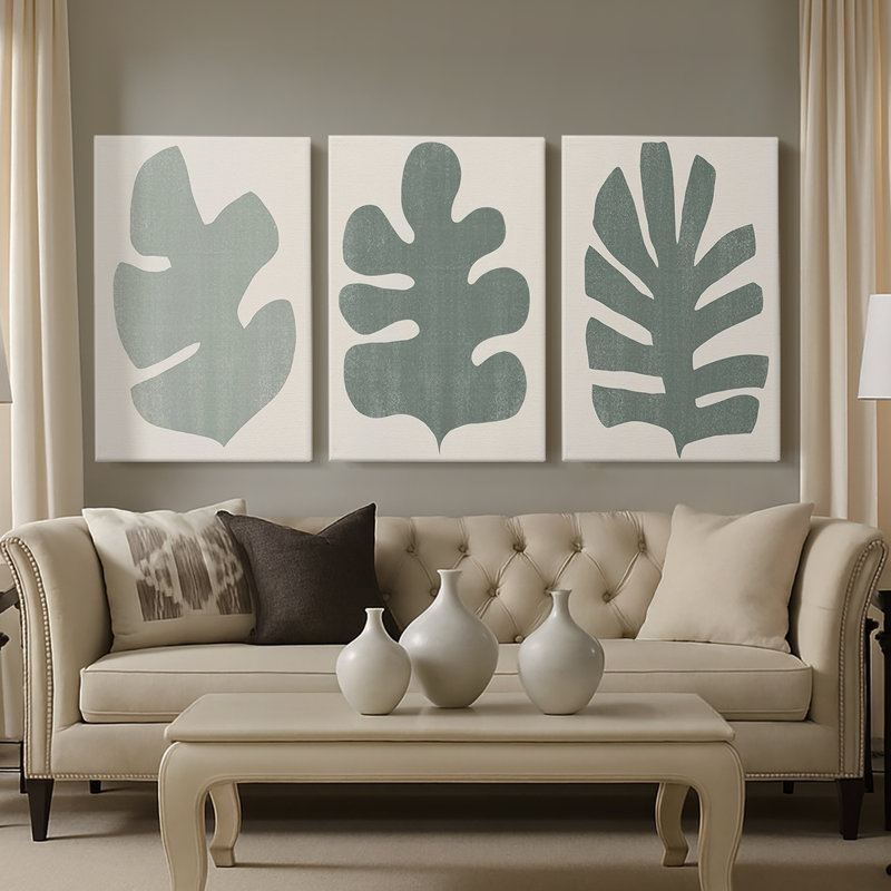 Palm Morph I - Toile tendue avec châssis sur mesure - 3 pièces, H 12 po x l 24 po