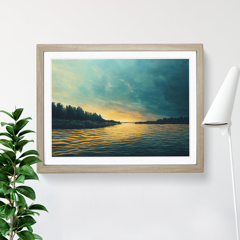 River Past the Forest 1 Piece Single Picture Frame Wall Art, 34cm H x 46cm W x 2cm D, Oak Framed